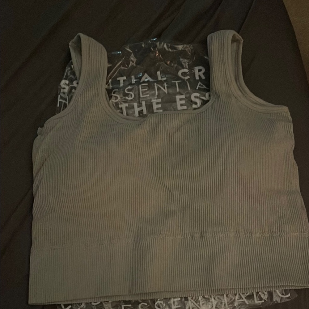 Essentials Gray Ribbed Crop Tank Top